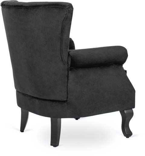 Fotel Uszak Wypoczynkowy MALLO Czarny Welurowy Nowoczesny Glamour