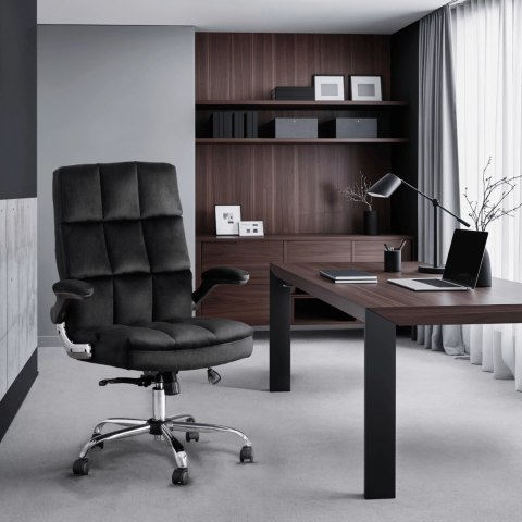 Fotel Biurowy Gabinetowy Obrotowy LONDON Czarny Welurowy do Biurka Nowoczesny