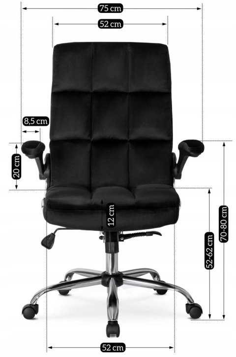 Fotel Biurowy Gabinetowy Obrotowy LONDON Czarny Welurowy do Biurka Nowoczesny