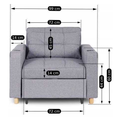 Fotel do Spania SOLOR Rozkładany Amerykanka Szary Nowoczesny