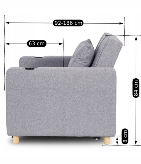 Fotel do Spania SOLOR Rozkładany Amerykanka Szary Nowoczesny