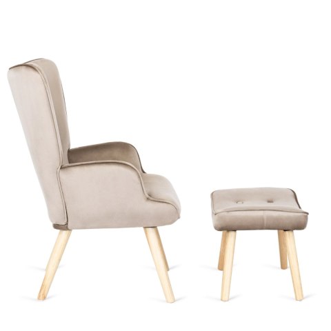 Fotel Wypoczynkowy LOZANO z Podnóżkiem Beżowy Welurowy