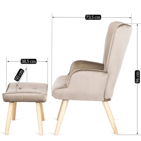 Fotel Wypoczynkowy LOZANO z Podnóżkiem Beżowy Welurowy