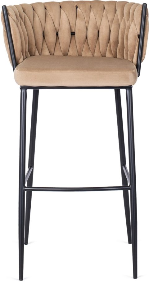 Krzesło Barowe Tapicerowane Plecione Hoker FLORES Beżowe Welurowe Nowoczesne Loft