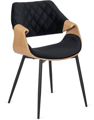 Krzesło Tapicerowane z Drewna Giętego do Salonu DAKOTA Czarne/Dąb Złoty Welurowe Nowoczesne Loft