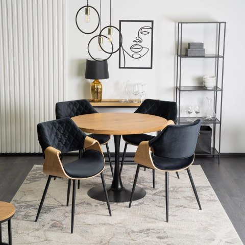 Krzesło Tapicerowane z Drewna Giętego do Salonu DAKOTA Czarne/Dąb Złoty Welurowe Nowoczesne Loft