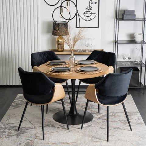 Krzesło Tapicerowane z Drewna Giętego do Salonu DAKOTA Czarne/Dąb Złoty Welurowe Nowoczesne Loft