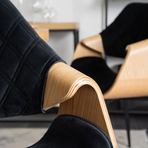 Krzesło Tapicerowane z Drewna Giętego do Salonu DAKOTA Czarne/Dąb Złoty Welurowe Nowoczesne Loft