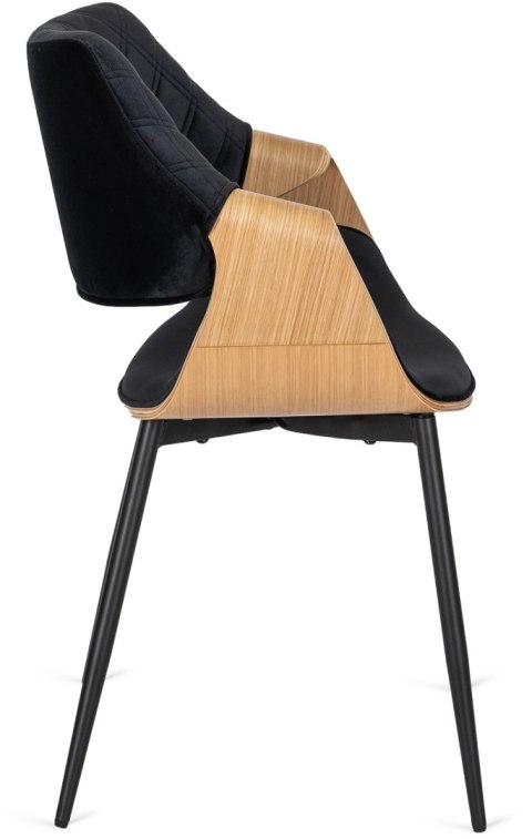 Krzesło Tapicerowane z Drewna Giętego do Salonu DAKOTA Czarne/Dąb Złoty Welurowe Nowoczesne Loft