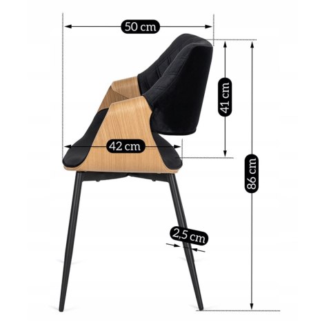 Krzesło Tapicerowane z Drewna Giętego do Salonu DAKOTA Czarne/Dąb Złoty Welurowe Nowoczesne Loft