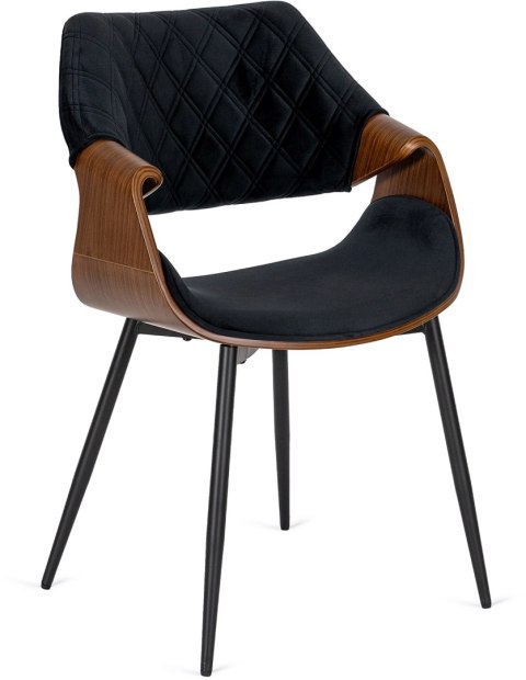 Krzesło Tapicerowane z Drewna Giętego do Salonu DAKOTA Czarne/Orzech Welurowe Nowoczesne Loft