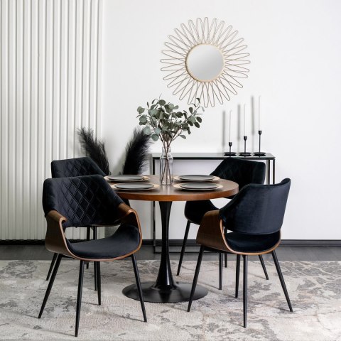 Krzesło Tapicerowane z Drewna Giętego do Salonu DAKOTA Czarne/Orzech Welurowe Nowoczesne Loft