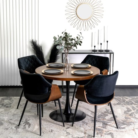 Krzesło Tapicerowane z Drewna Giętego do Salonu DAKOTA Czarne/Orzech Welurowe Nowoczesne Loft