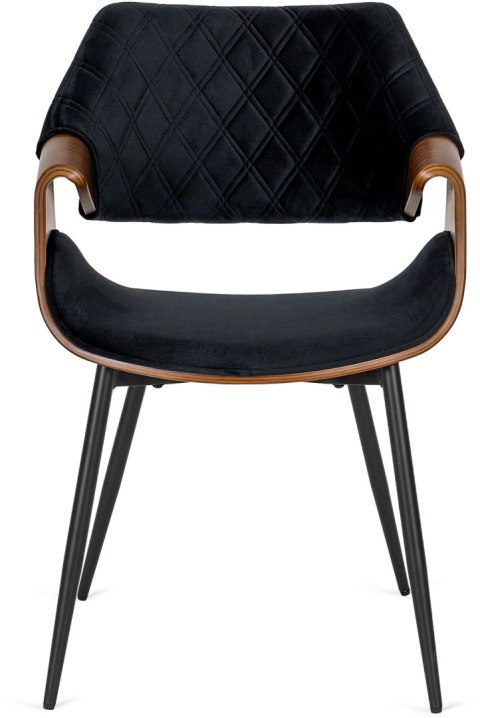 Krzesło Tapicerowane z Drewna Giętego do Salonu DAKOTA Czarne/Orzech Welurowe Nowoczesne Loft