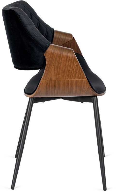 Krzesło Tapicerowane z Drewna Giętego do Salonu DAKOTA Czarne/Orzech Welurowe Nowoczesne Loft