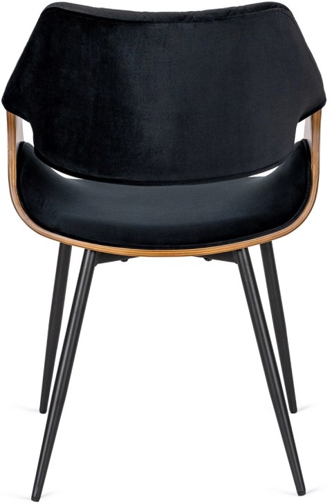 Krzesło Tapicerowane z Drewna Giętego do Salonu DAKOTA Czarne/Orzech Welurowe Nowoczesne Loft