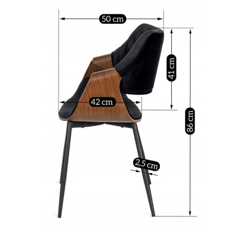 Krzesło Tapicerowane z Drewna Giętego do Salonu DAKOTA Czarne/Orzech Welurowe Nowoczesne Loft