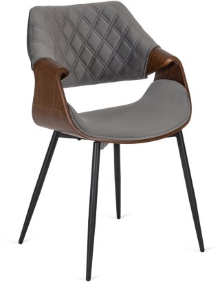 Krzesło Tapicerowane z Drewna Giętego do Salonu DAKOTA Szare/Orzech Welurowe Nowoczesne Loft