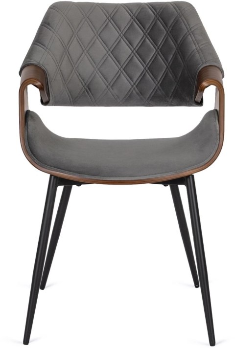 Krzesło Tapicerowane z Drewna Giętego do Salonu DAKOTA Szare/Orzech Welurowe Nowoczesne Loft
