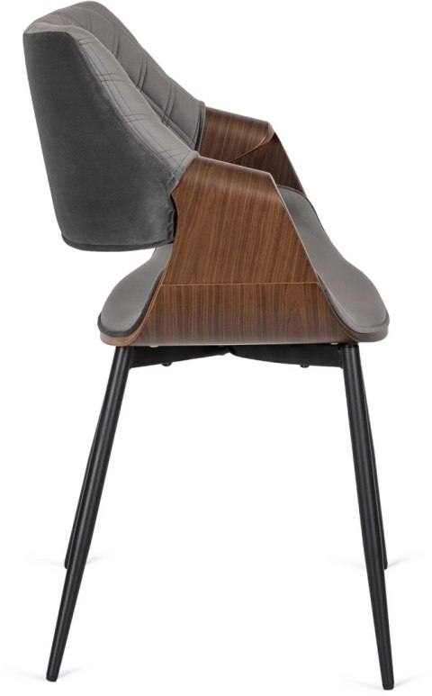 Krzesło Tapicerowane z Drewna Giętego do Salonu DAKOTA Szare/Orzech Welurowe Nowoczesne Loft