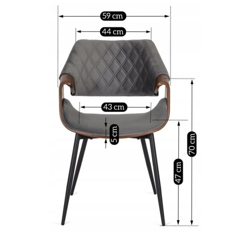 Krzesło Tapicerowane z Drewna Giętego do Salonu DAKOTA Szare/Orzech Welurowe Nowoczesne Loft
