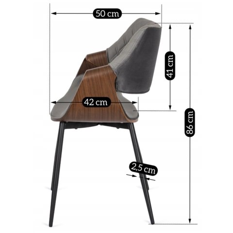 Krzesło Tapicerowane z Drewna Giętego do Salonu DAKOTA Szare/Orzech Welurowe Nowoczesne Loft