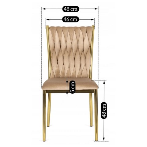 Krzesło Tapicerowane Plecione do Salonu DAN Beżowe Welurowe Nowoczesne Glamour
