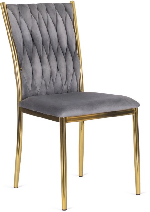 Krzesło Tapicerowane Plecione do Salonu DAN Szare Welurowe Nowoczesne Glamour