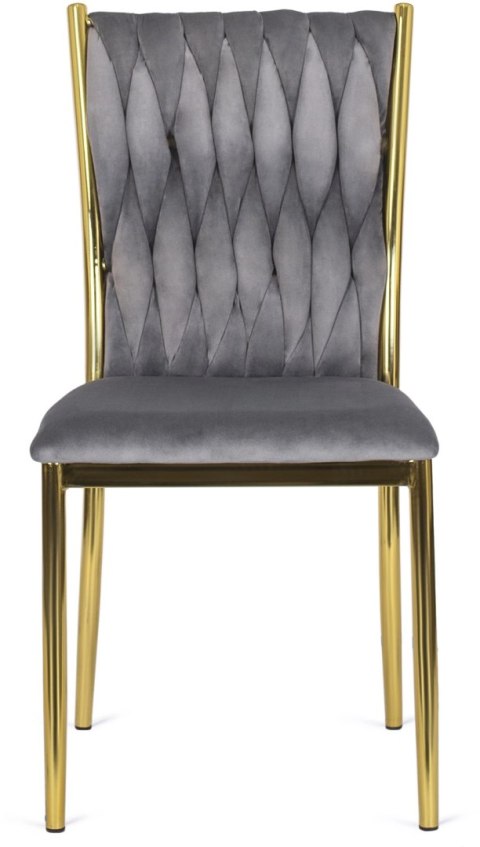 Krzesło Tapicerowane Plecione do Salonu DAN Szare Welurowe Nowoczesne Glamour