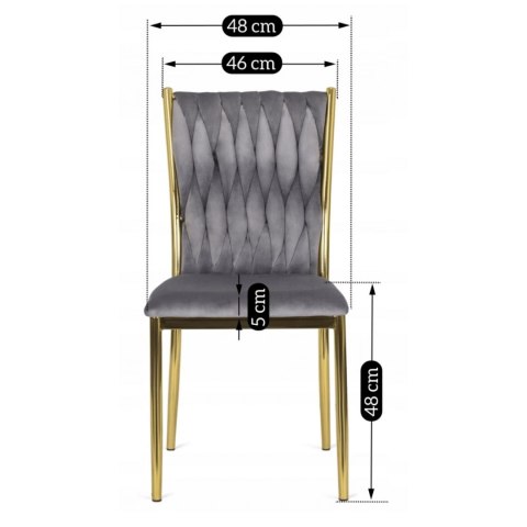 Krzesło Tapicerowane Plecione do Salonu DAN Szare Welurowe Nowoczesne Glamour