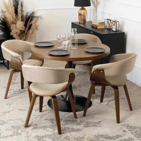 Krzesło Tapicerowane z Drewna Giętego GARY Beżowe/Orzech Nowoczesne Loft