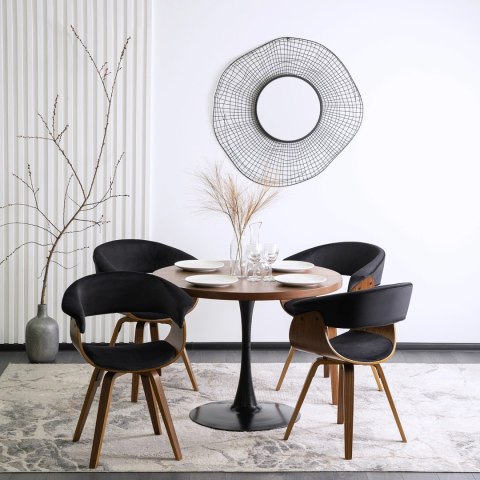 Krzesło Tapicerowane z Drewna Giętego Do Jadalni OHIO 2 Czarne Welurowe Nowoczesne Loft