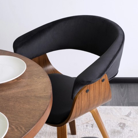 Krzesło Tapicerowane z Drewna Giętego Do Jadalni OHIO 2 Czarne Welurowe Nowoczesne Loft