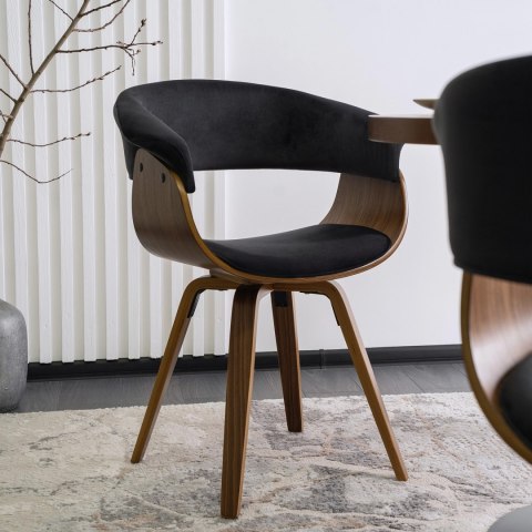 Krzesło Tapicerowane z Drewna Giętego Do Jadalni OHIO 2 Czarne Welurowe Nowoczesne Loft
