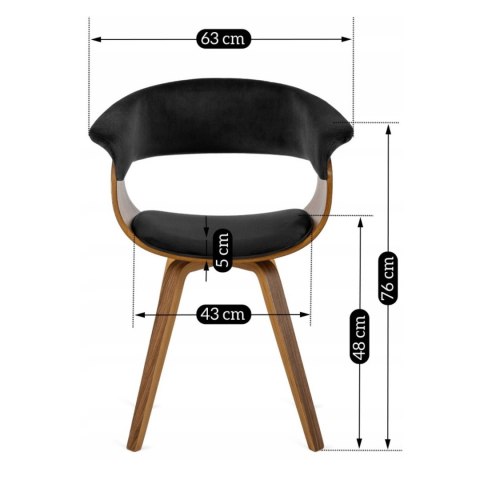 Krzesło Tapicerowane z Drewna Giętego Do Jadalni OHIO 2 Czarne Welurowe Nowoczesne Loft