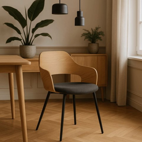 Krzesło Tapicerowane z Drewna Giętego ORBI Dąb Złoty/Czarne Nowoczesne Loft