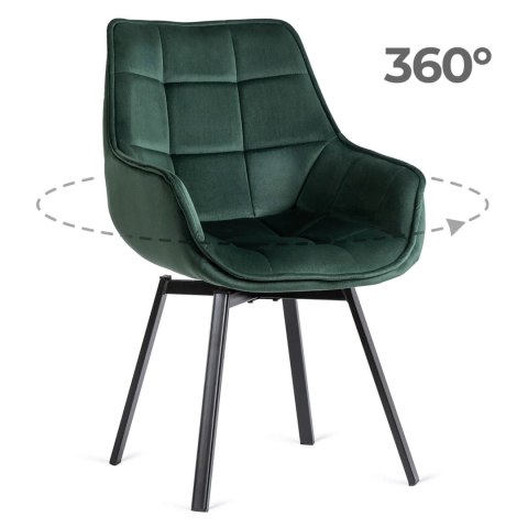 Krzesło Tapicerowane Obrotowe do Salonu LUNA Zielone Welurowe Nowoczesne Loft