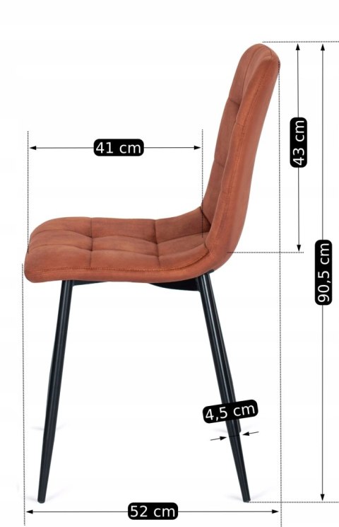 Krzesło Tapicerowane do Jadalni PERU Rude Welurowe Nowoczesne Loft