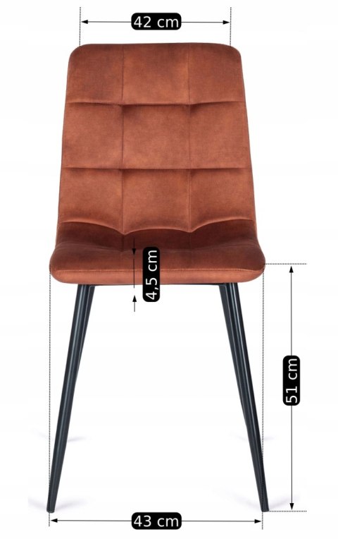 Krzesło Tapicerowane do Jadalni PERU Rude Welurowe Nowoczesne Loft