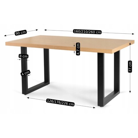 Stół EDWIN Rozkładany 160-260 cm Dąb Złoty/Czarny