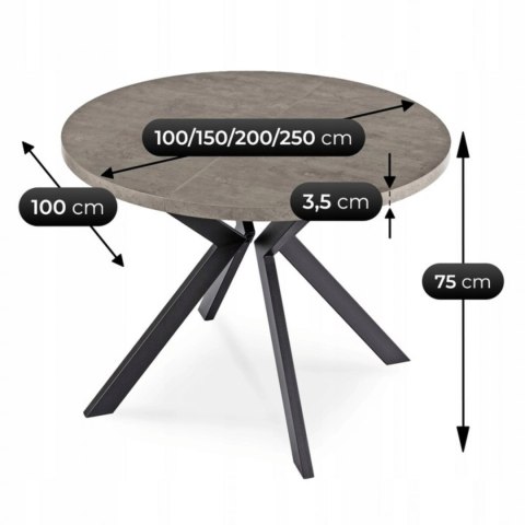 Stół LUKAS Rozkładany 100-250 cm Beton/Czarny