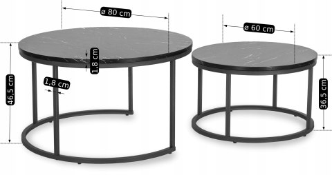 Zestaw Stolików MAURO MAX Czarny Marmur