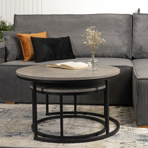 Zestaw Stolików Kawowych ROCKY MAX 60 cm/80 cm Szary Beton Nowoczesny Loft