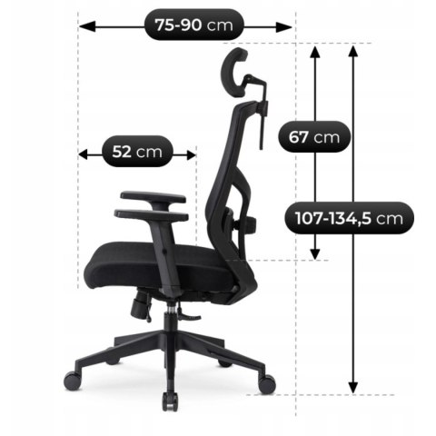 Fotel Biurowy Ergonomiczny Obrotowy BENTO Czarny Nowoczesny