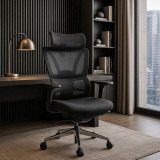 Fotel Obrotowy DELSIN Ergonomiczny Czarny Z Podnóżkiem