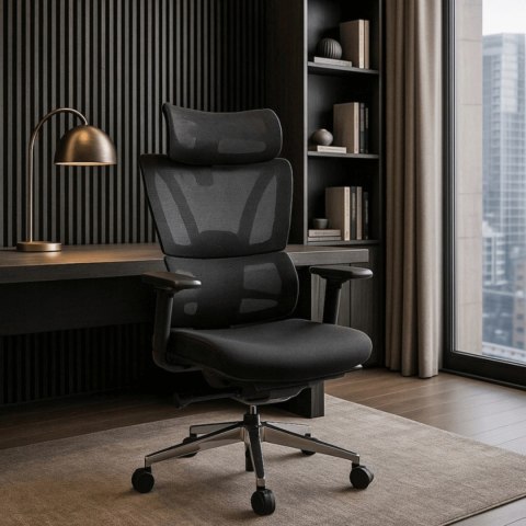 Fotel Obrotowy DELSIN Ergonomiczny Czarny Z Podnóżkiem