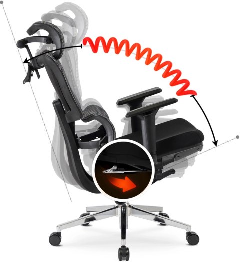 Fotel Obrotowy DELSIN Ergonomiczny Czarny Z Podnóżkiem