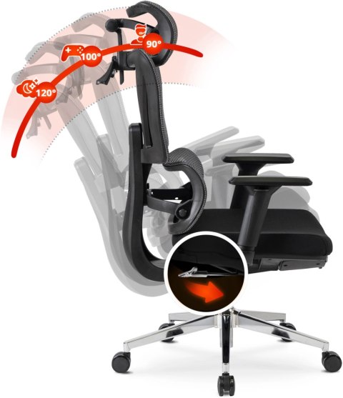 Fotel Obrotowy DELSIN Ergonomiczny Czarny Z Podnóżkiem