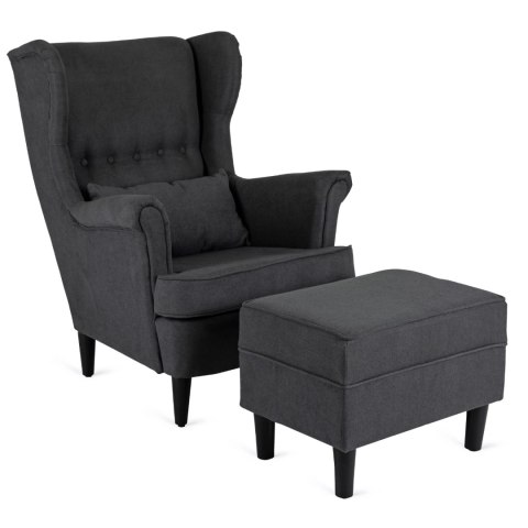 Fotel Wypoczynkowy EVAN 2 z Podnóżkiem Ciemnoszary