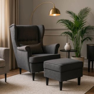 Fotel Wypoczynkowy EVAN 2 z Podnóżkiem Ciemnoszary